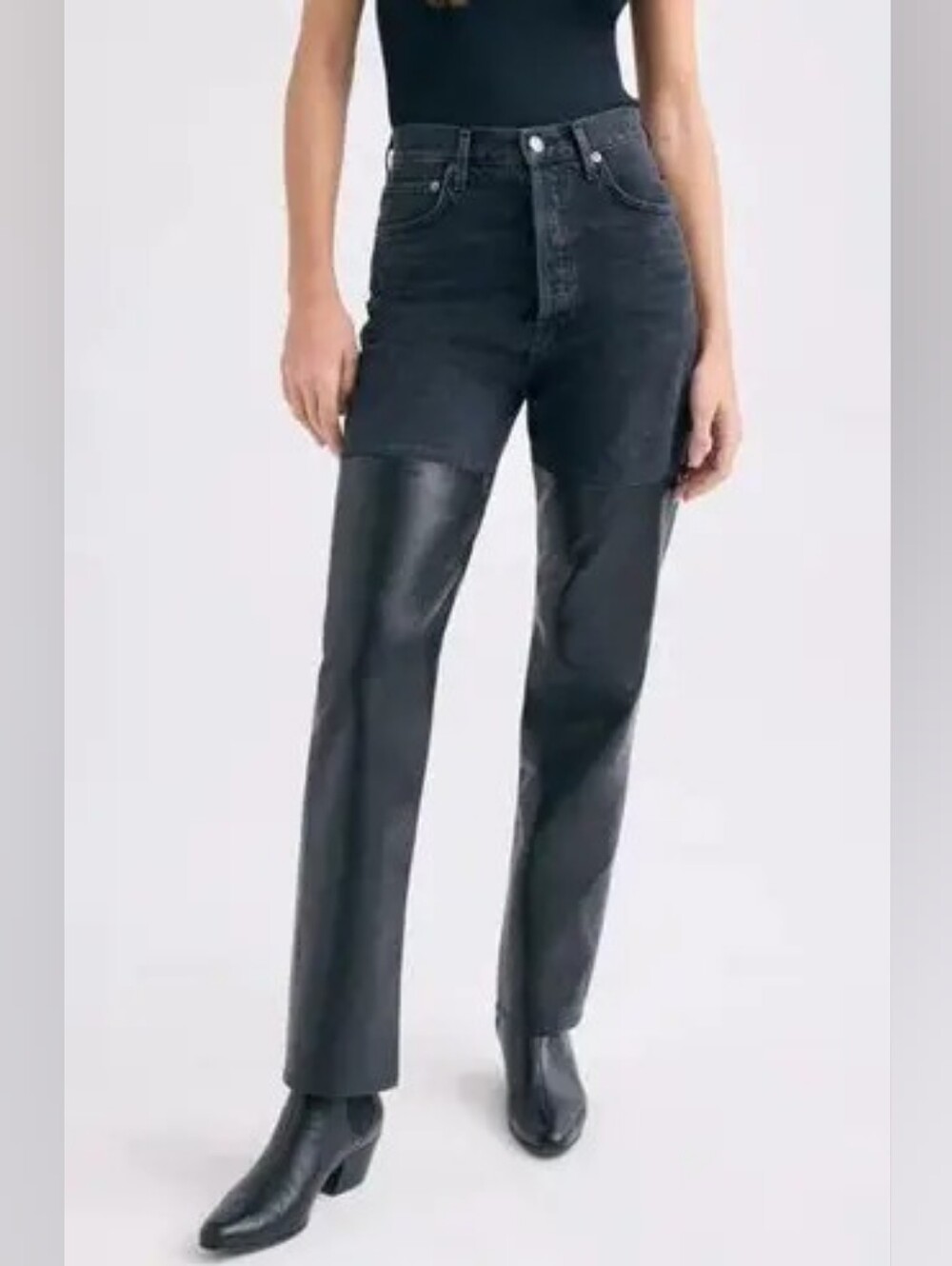 Agolde Pieced 90's Pinched Waist Jeans In Black Denim & Leather In Howl & Detox